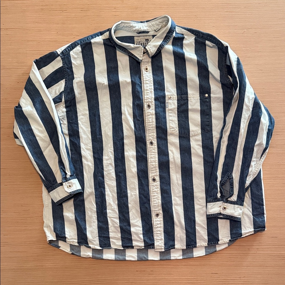 Levi's SilverTab Dark Blue and White Striped Button Down Shirt